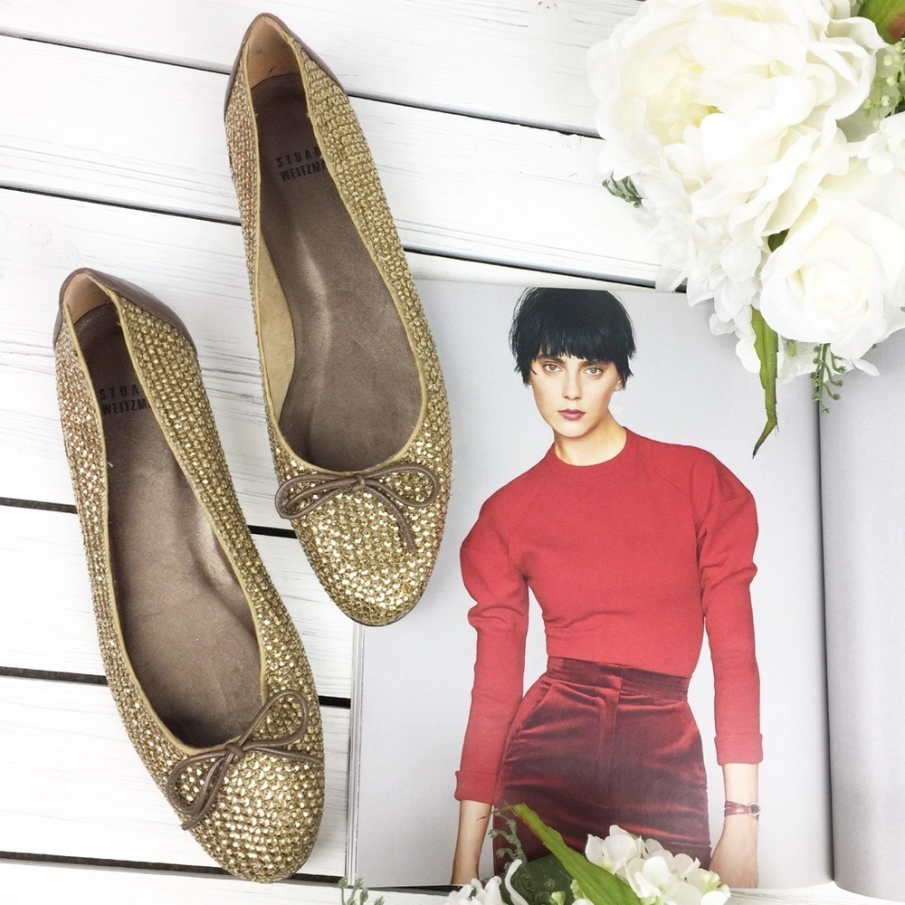 Stuart Weitzman Gold Bronze Ribbon Flats 8
